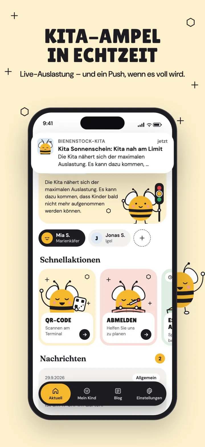 Kita-Ampel in Echtzeit: Live-Auslastung – und ein Push, wenn es voll wird.
