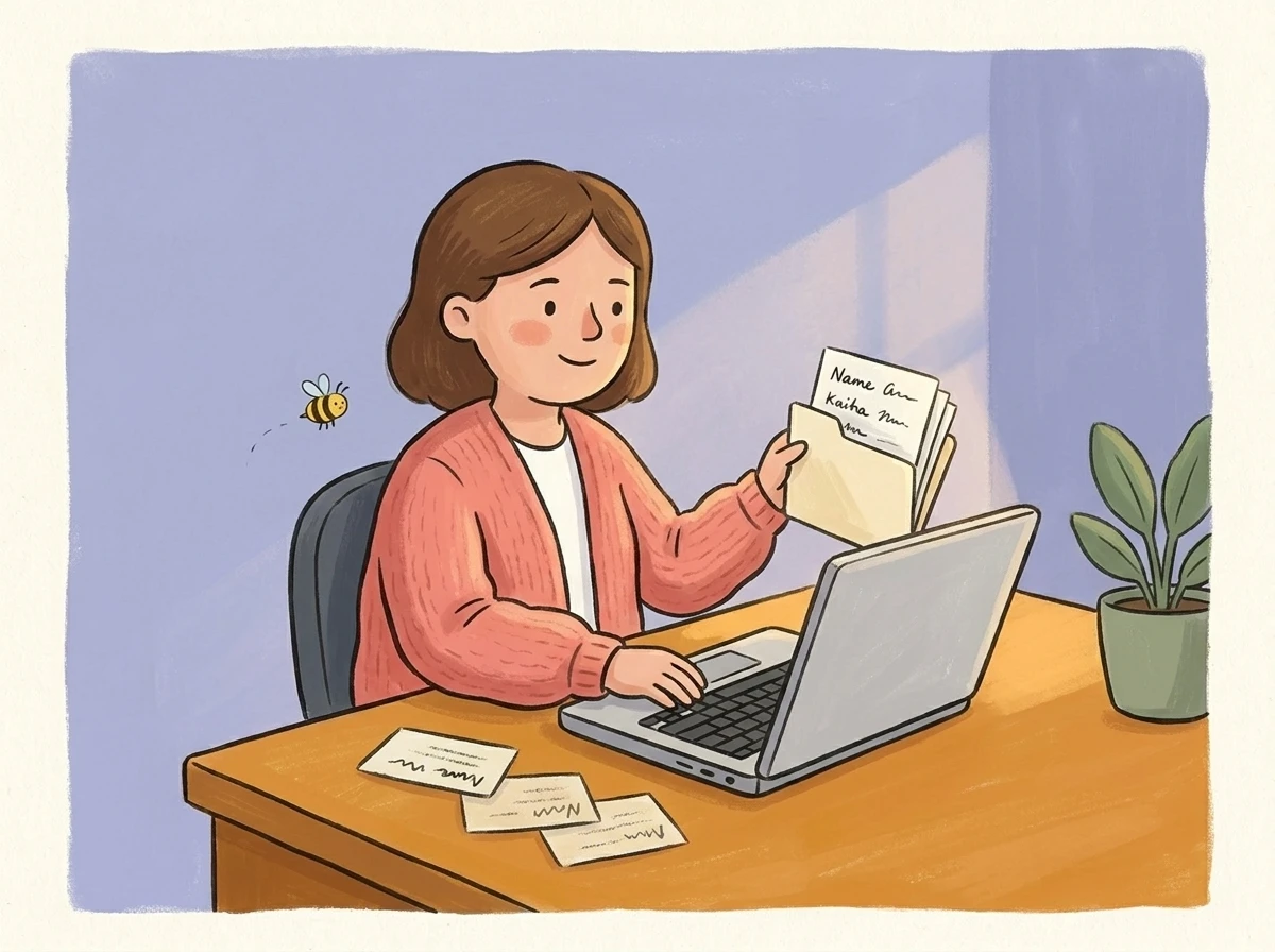Schulleitung trägt Schulkinderdaten am Laptop ein